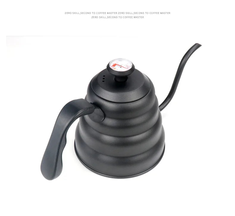Black Goose Beak Kettle 1.0L Stainless Steel Coffee Pot with Gooseneck Thin Mouth Thermometer for Espresso Coffee Making