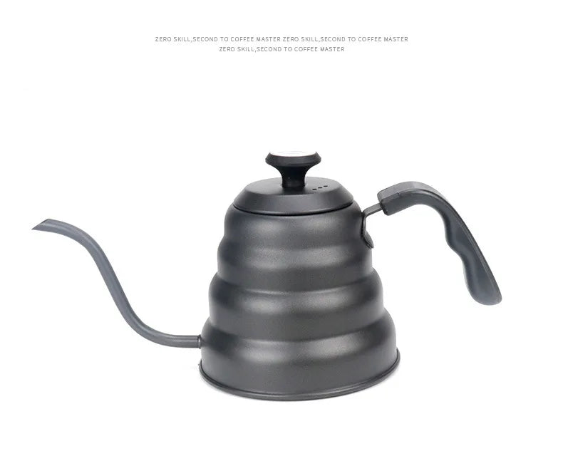 Black Goose Beak Kettle 1.0L Stainless Steel Coffee Pot with Gooseneck Thin Mouth Thermometer for Espresso Coffee Making
