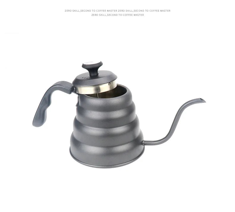 Black Goose Beak Kettle 1.0L Stainless Steel Coffee Pot with Gooseneck Thin Mouth Thermometer for Espresso Coffee Making