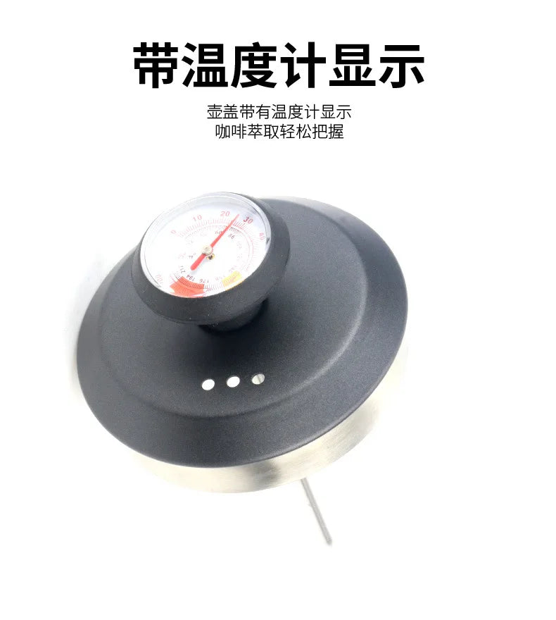 Black Goose Beak Kettle 1.0L Stainless Steel Coffee Pot with Gooseneck Thin Mouth Thermometer for Espresso Coffee Making