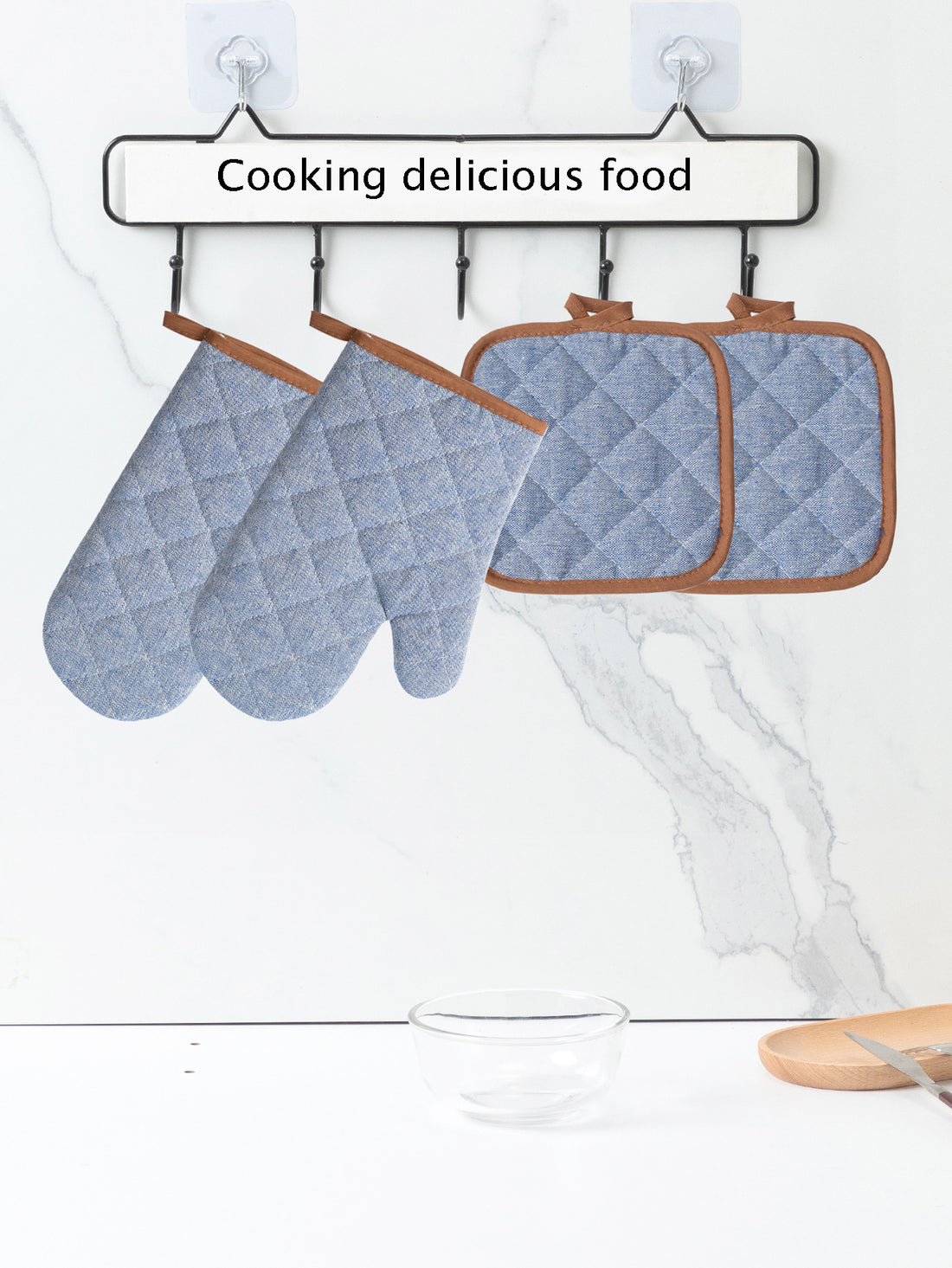 Anti Scald Oven Gloves, Kitchen With Cotton Lining, Thick Gloves Set, Multi-purpose Gloves, Red Checkered Oven Gloves Set