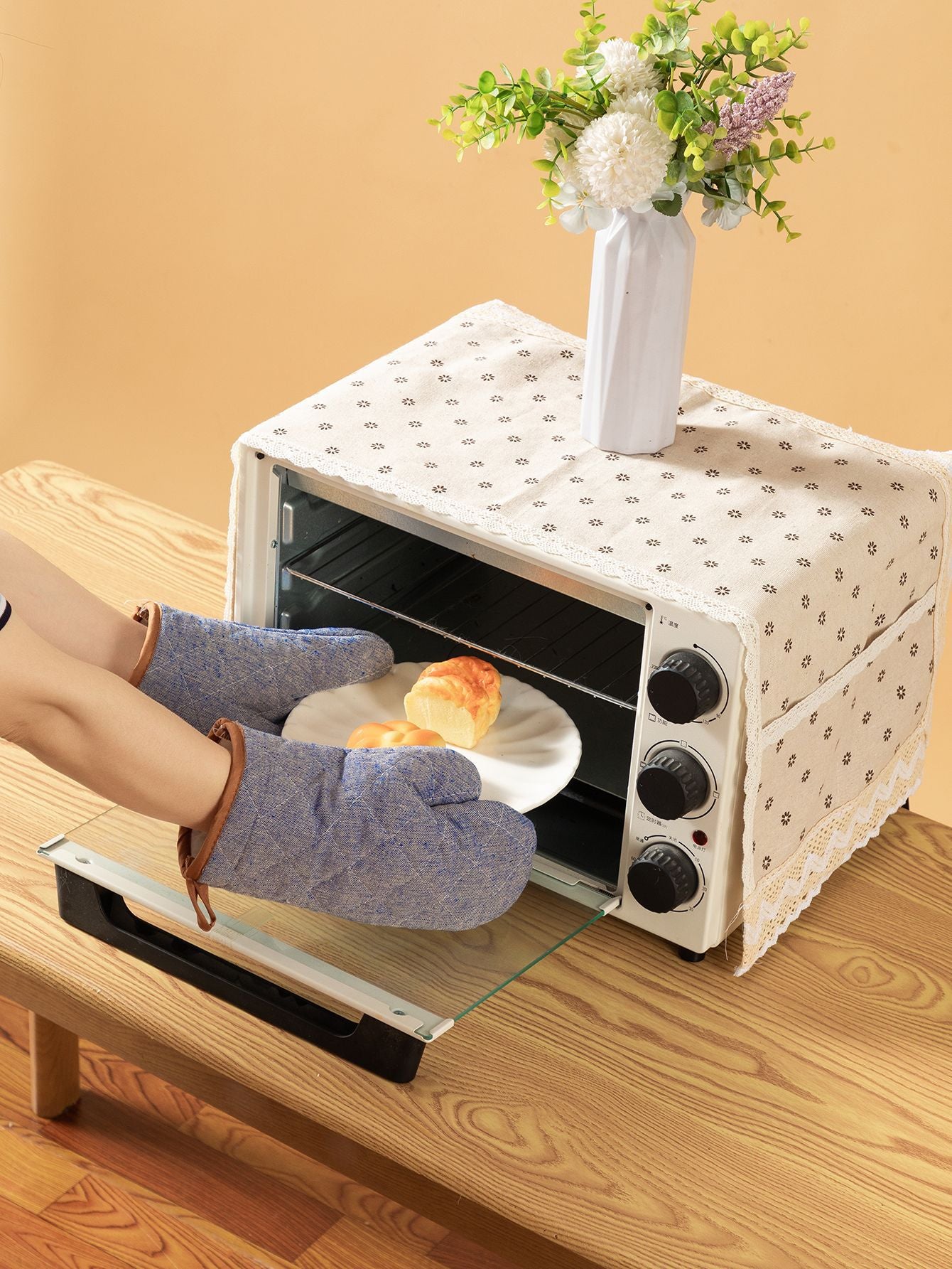 Anti Scald Oven Gloves, Kitchen With Cotton Lining, Thick Gloves Set, Multi-purpose Gloves, Red Checkered Oven Gloves Set