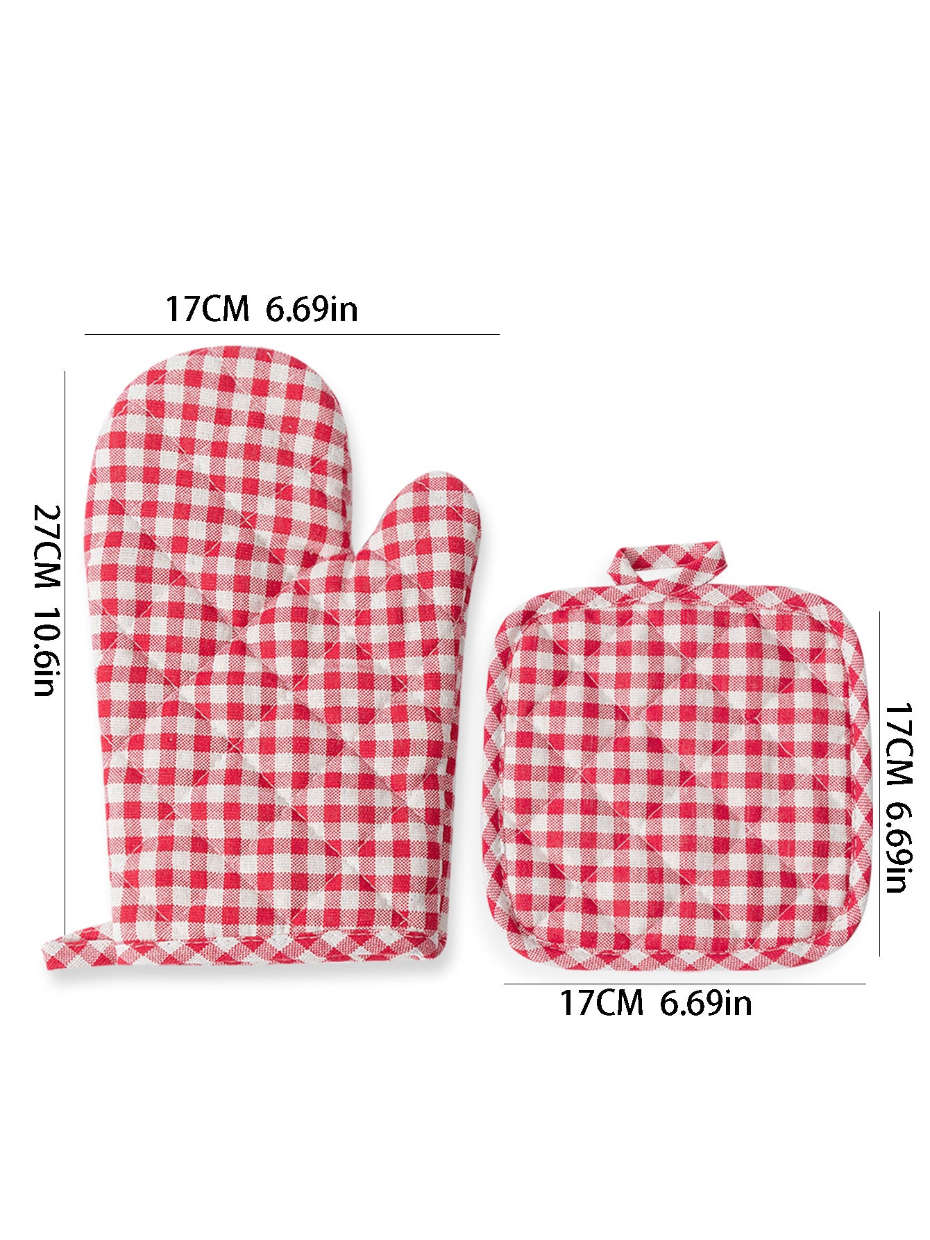 Anti Scald Oven Gloves, Kitchen With Cotton Lining, Thick Gloves Set, Multi-purpose Gloves, Red Checkered Oven Gloves Set