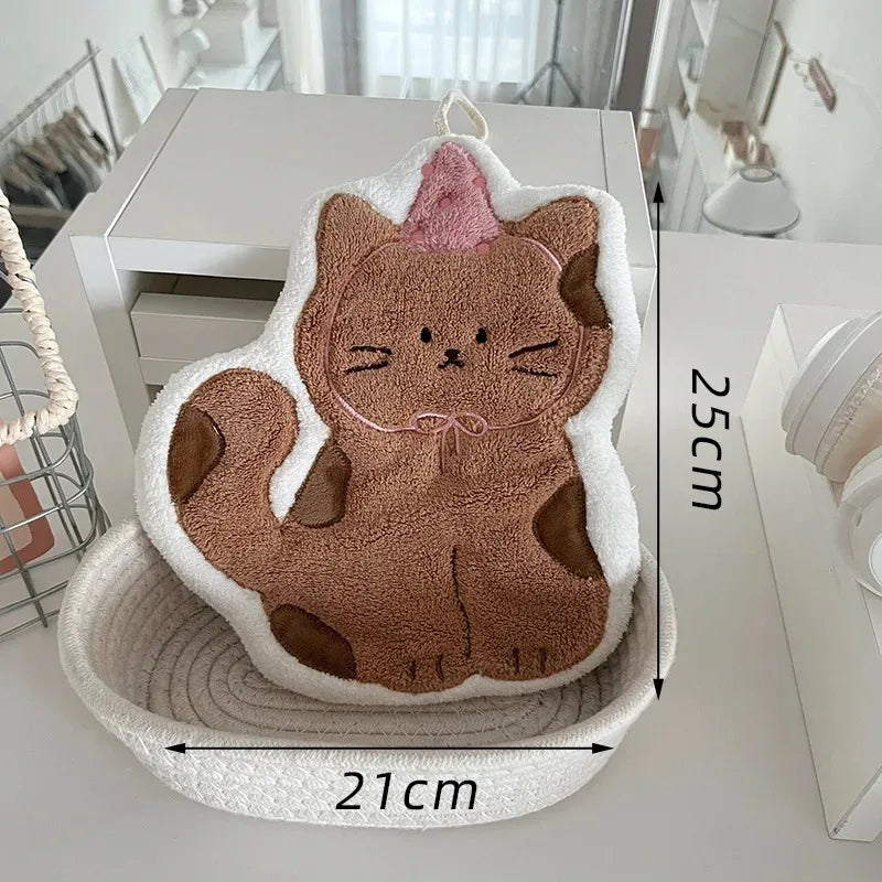 1pc Soft and Cute Cat Hand Towel Quick Drying Quick Drying Hanging Cute Cartoon Towel Household Kitchen and Bathroom Hand Towel