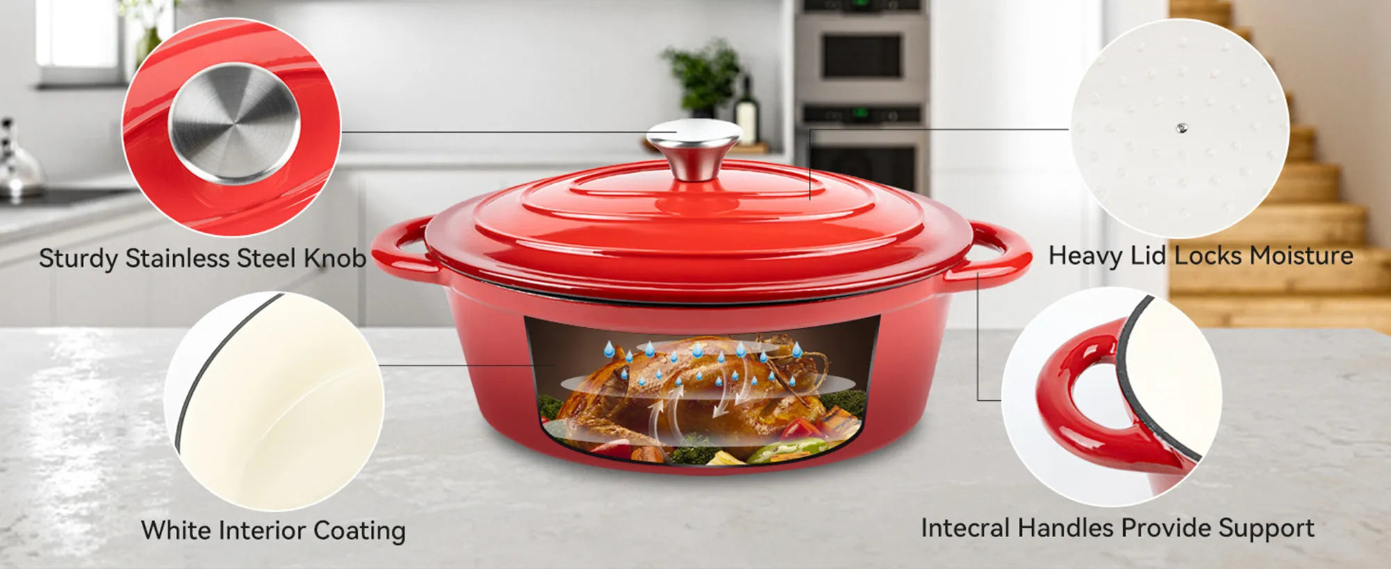 33cm Enameled Cast Iron Oval Dutch Oven for Braising Broiling Bread Baking 4L Saucepan Kitchen Utensil Cast Iron Casserole Dish