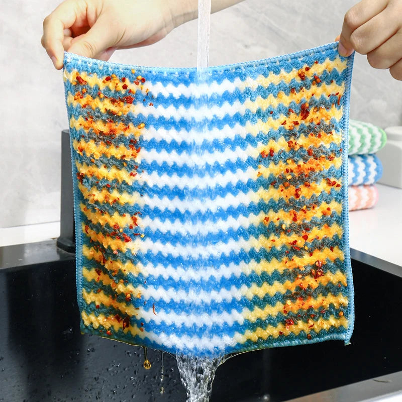 5pcs/10pcs Kitchen Dishwashing Cloth Superfine Fiber Water Absorbent Cleaning Cloth Multipurpose Household Cleaning Tools