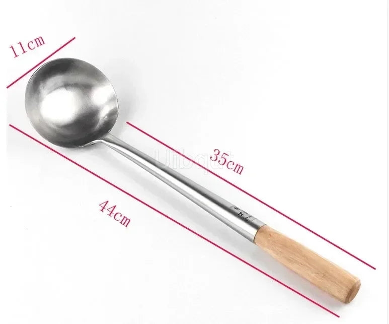 big long spatula shovel chef cooking cocina utensilios blade Kitchen Utensil Wooden Handle Stainless Steel Turner Soup Spoon wok