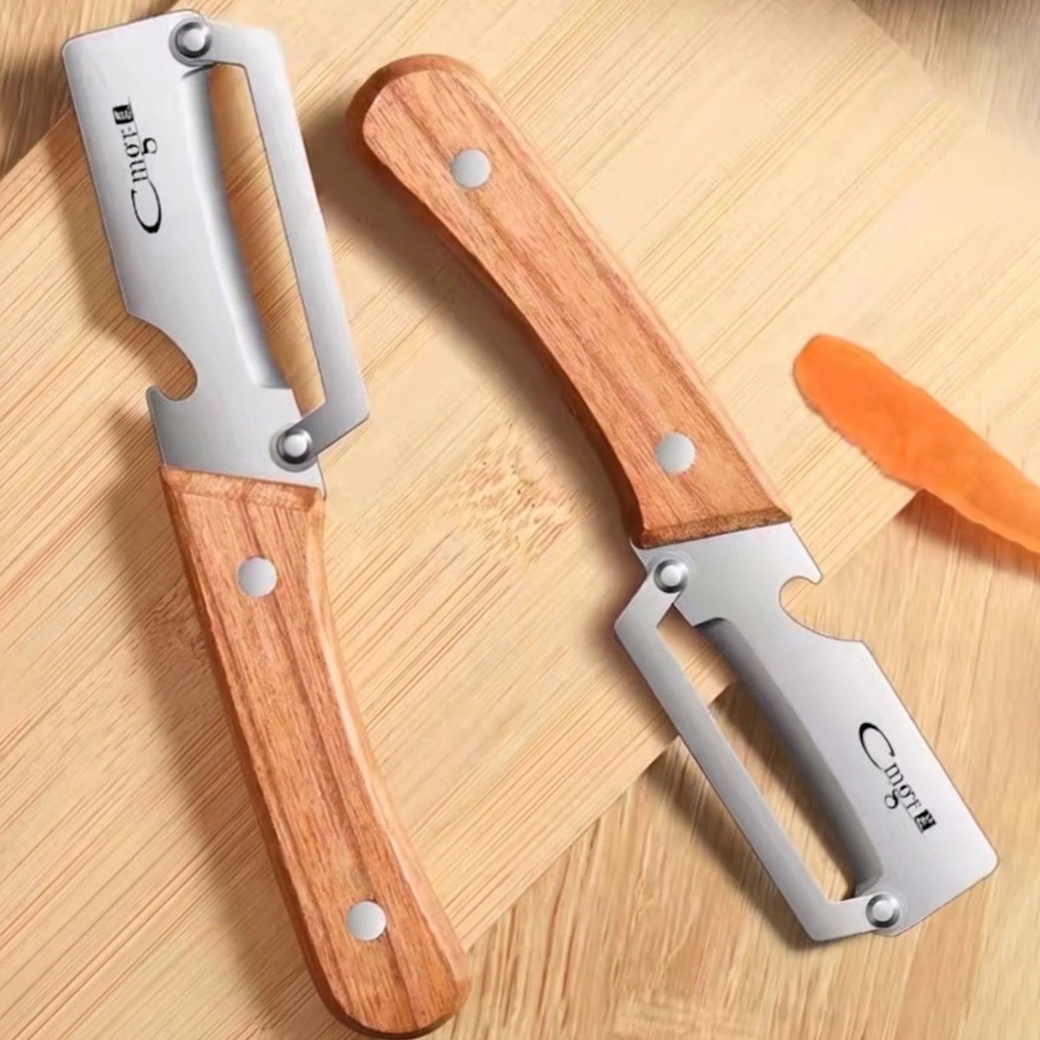 Premium 2-Piece Peeling Knife Set Ultra Sharp Stainless Steel Blade Wood Handle with Bottle Opener&Hanging Loop for Home Kitchen