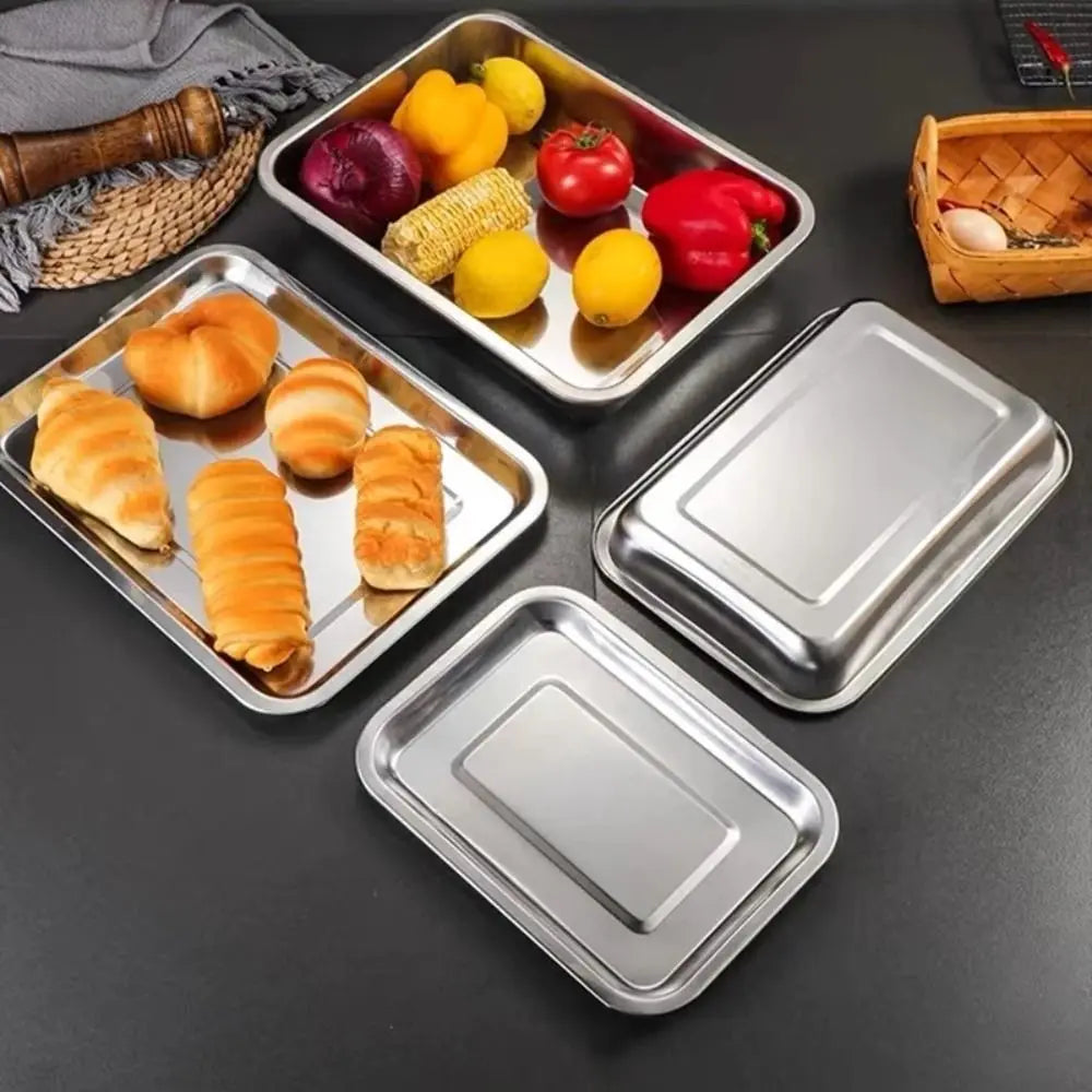 New Stainless Steel Tea Tray Rectangle Japanese Style Serving Plate Barbecue Plate Home Office
