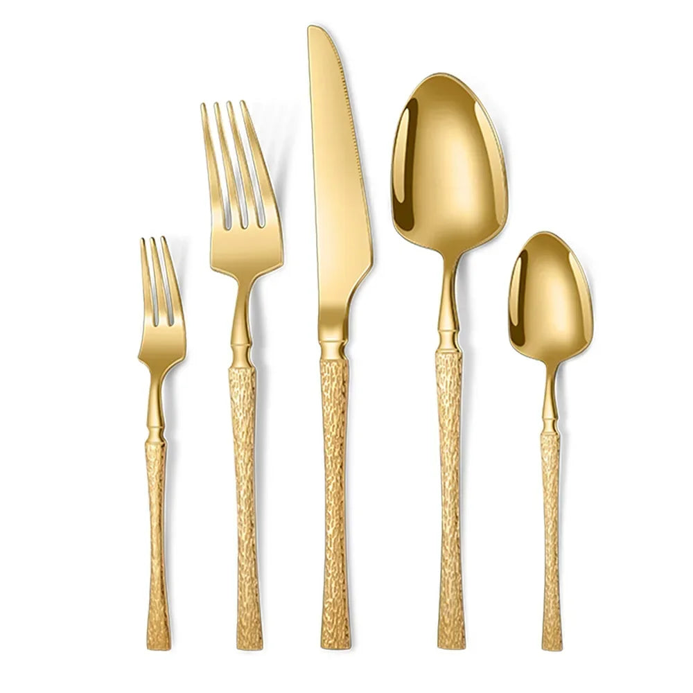 40/60pcs Stainless Steel Cutlery Set,Hammer Pattern Handle,Dishwasher Safe Flatware,Durable Dinnerware for Home,Restaurant,Party