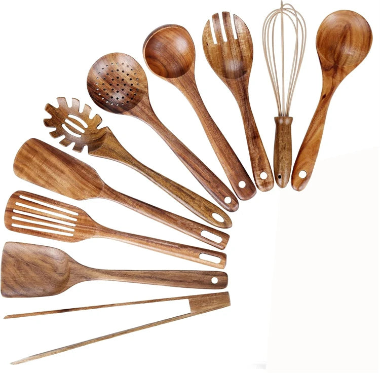 Best Wooden Spoons for Cooking Acacia Wooden Kitchen Utensils Set Smooth Non Toxic Wood Cooking Spatula Turner Serving Spoon