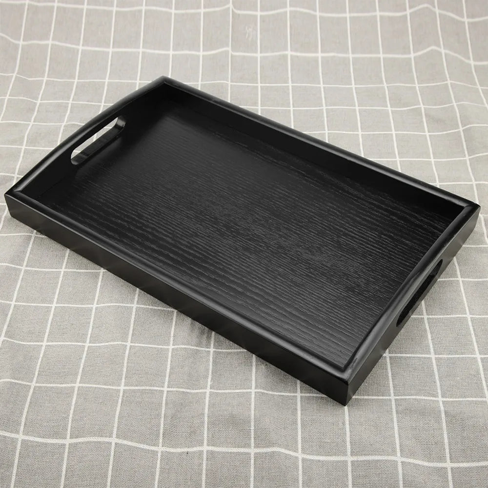 Large Size Wood Serving Tray Black Color With Handle Wooden Breakfast Tray Wood Material Rectangular Shape Tea Serving Tray