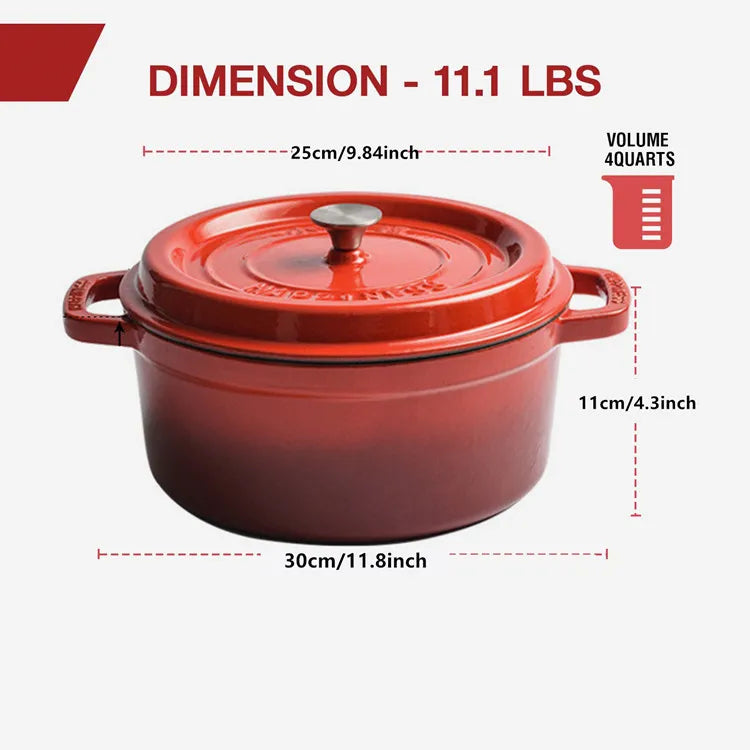 25cm Enameled Cast Iron Dutch Oven 4 Quart Heavy Casserole Dish For Sourdough Bread Baking And Stew Kitchen Nonstick Braised Pot