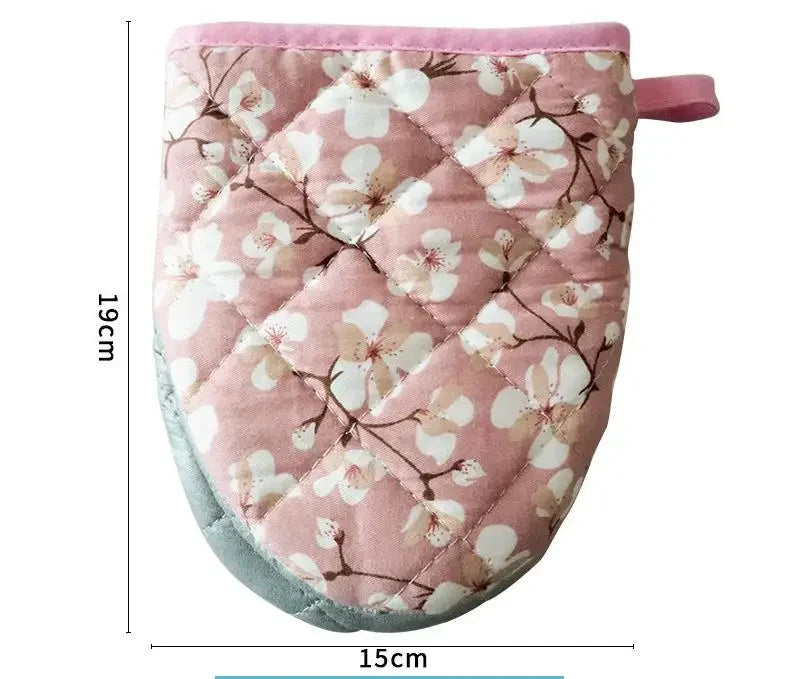 Bakeware Oven Mitts Kitchen Hot Resistant Heart-shaped Hand Clip Insulation Pad Flower Cotton Printed Baking Oven Gloves