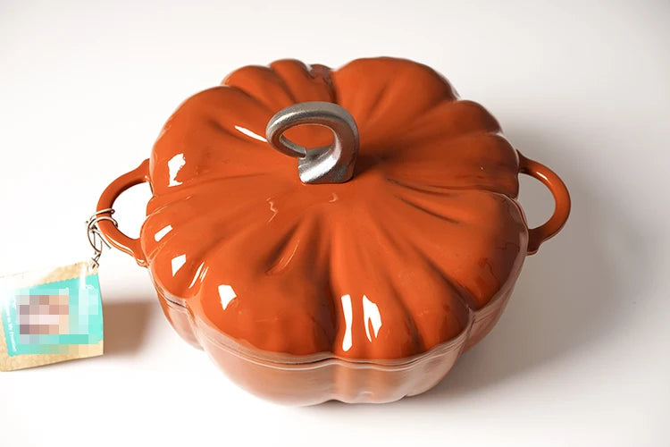 Pumpkin Enameled Cast Iron Dutch Oven 1.9L Enamel Coated Cookware NonStick Enamel Pot Casserole Dish 7.9inch for All Heat Source