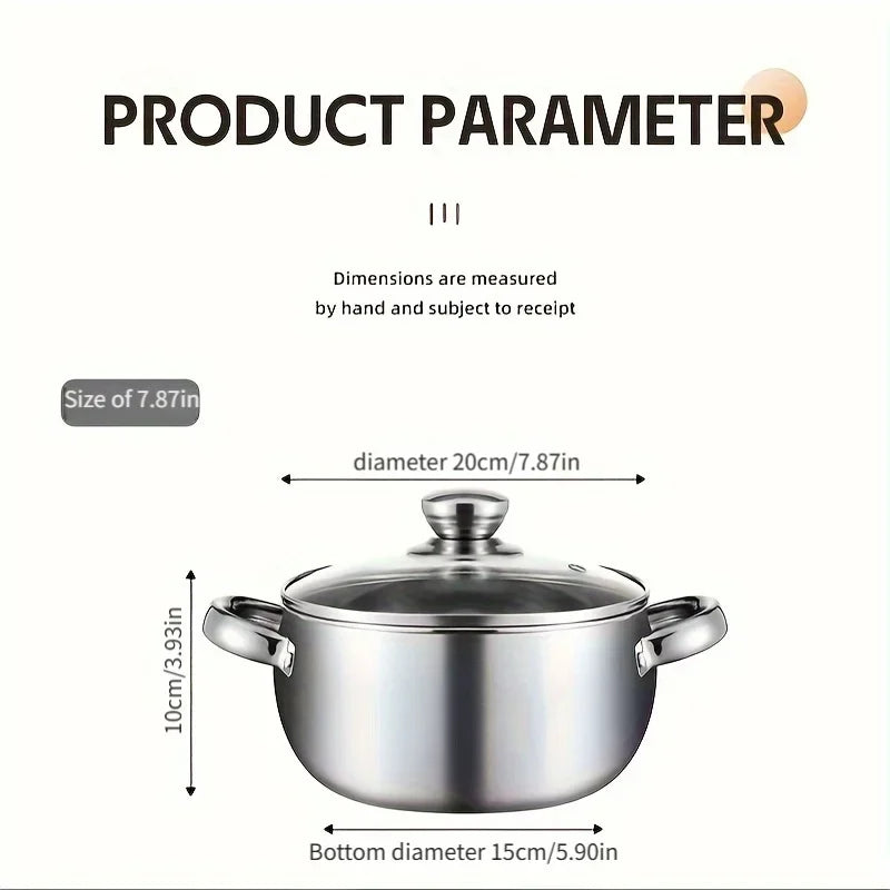 3pcs Stainless Steel Cookware Set with Lids - Induction Compatible, Thick Walls for Even Heating, Dual Handles & Covers ，