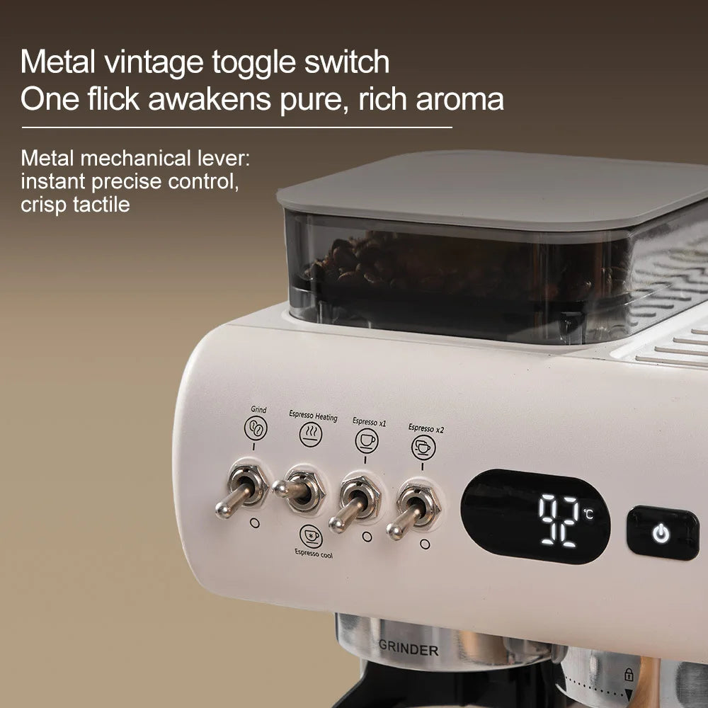 Semi-Automatic Espresso Machine with Built-in Grinder, Hot & Cold Dual Brew System with Steam Milk Frother, Compact Home Barista