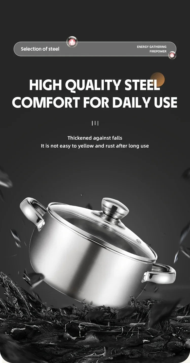 3pcs Stainless Steel Cookware Set with Lids - Induction Compatible, Thick Walls for Even Heating, Dual Handles & Covers ，