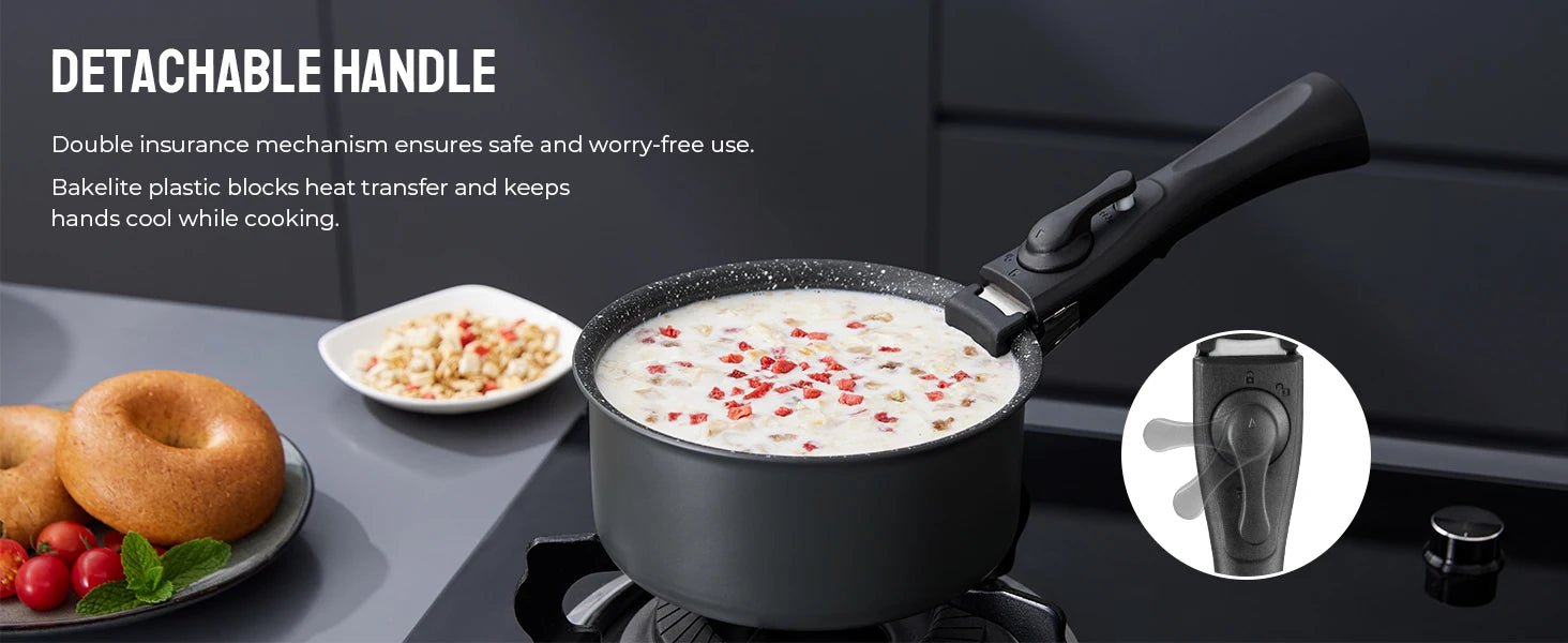 Non Stick Saucepan Set with Removable Handle and Sealing Lids, Non Stick Pot Set for Induction Hobs