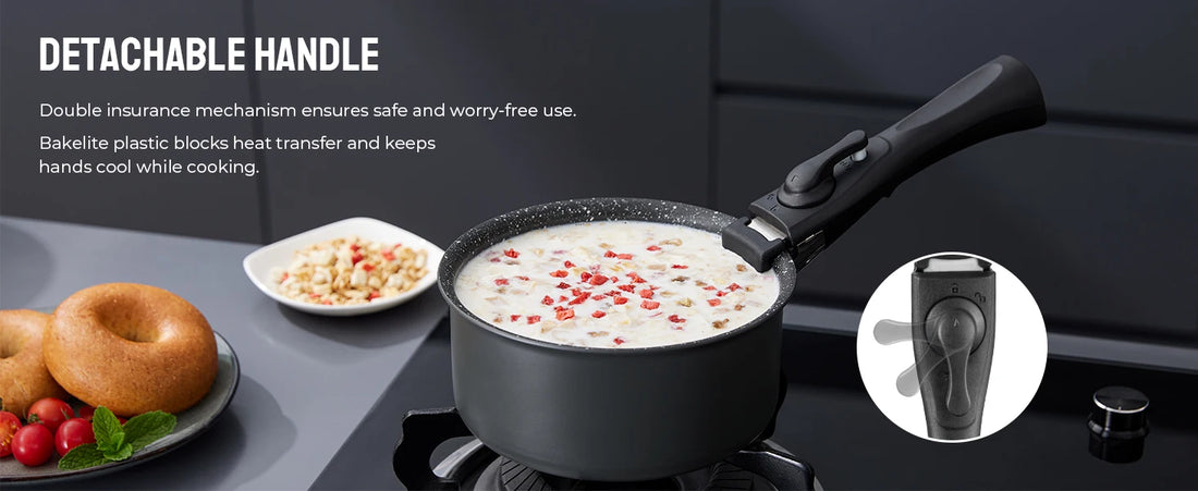 Non Stick Saucepan Set with Removable Handle and Sealing Lids, Non Stick Pot Set for Induction Hobs