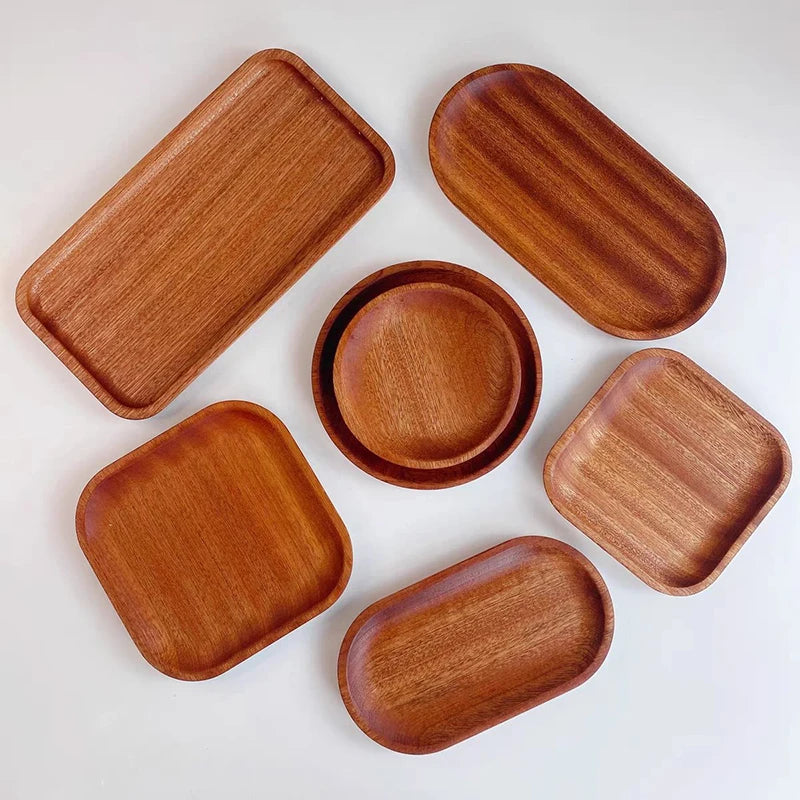 Hot Sale 1PC Wooden Serving Trays Oval Wood Tray Platters for Serving Food Dishes Dinner Plates Solid Wood Round Dessert Plate