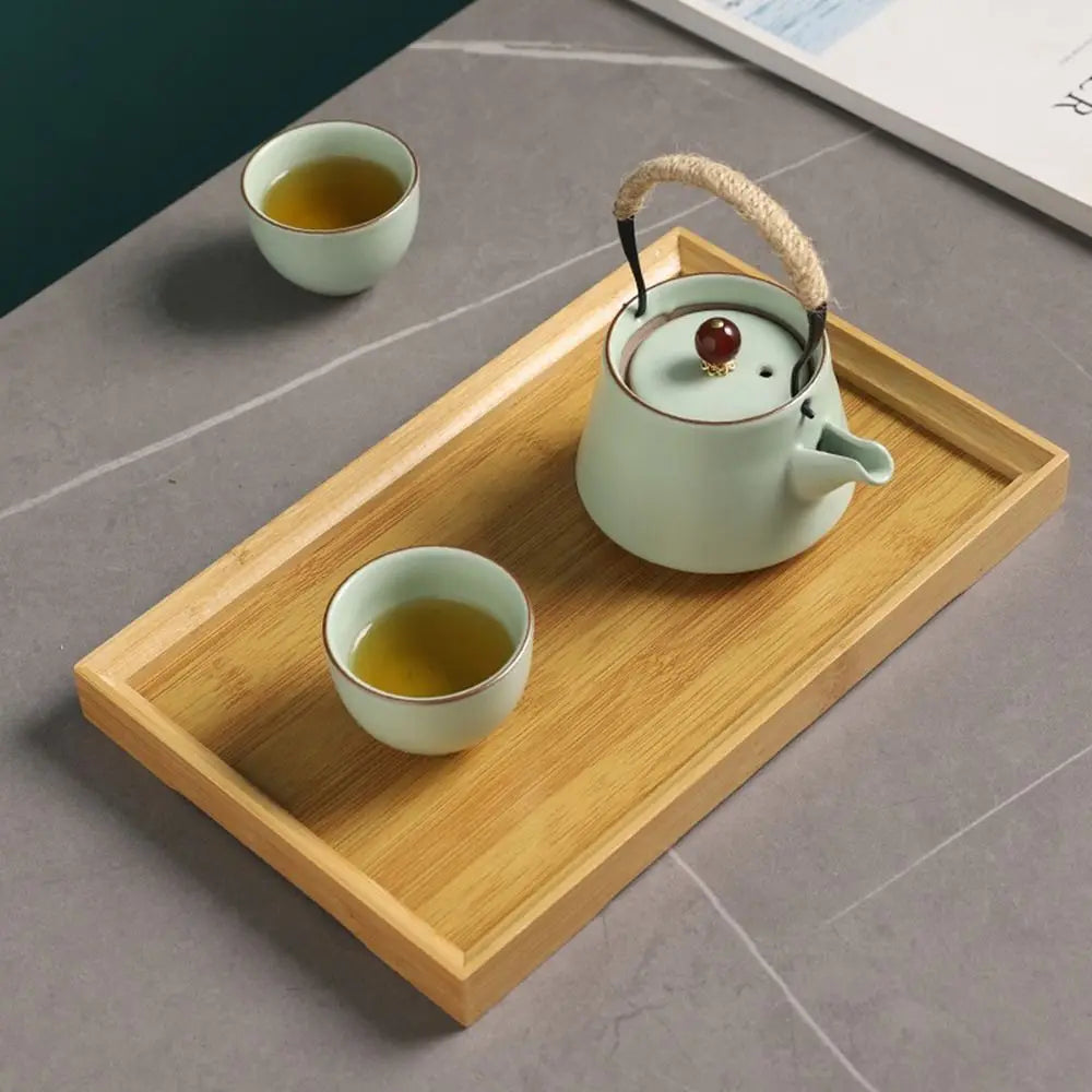 Decorate Tray Natural Bamboo Wooden Tray Rectangular Tea Food Tray Retro Style Serving Tray Useful Wooden Tray Kitchen