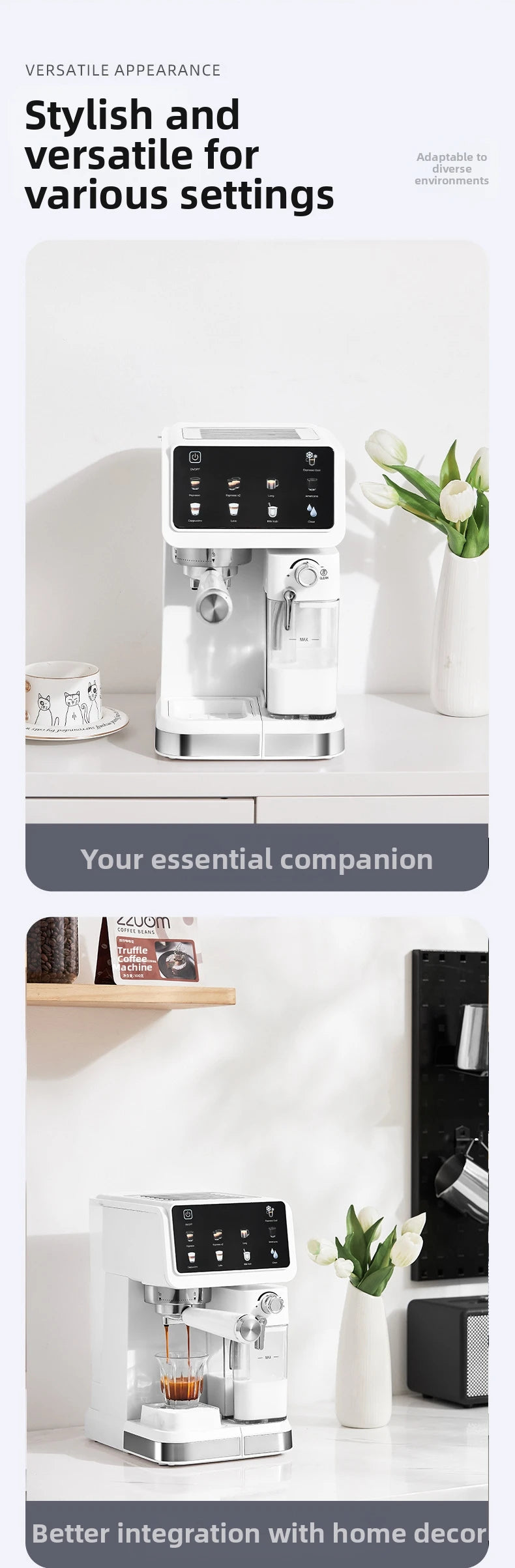220V Touch Screen Coffee Machine for Home 20Bar Espresso Maker with Milk Frother Automatic Coffee Brewer Energy Saving