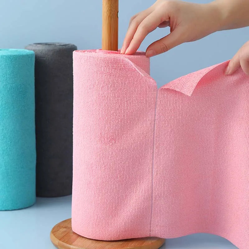 Tear-off Microfiber Cleaning Cloth Roll, Reusable Kitchen Dish Towels, Greaseproof Quick Drying Cleaning Rags
