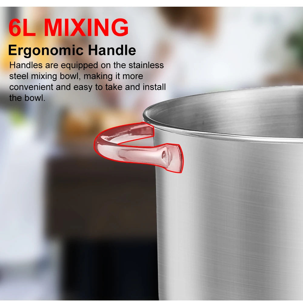 BioloMix 1200W Kitchen Stand Mixer with 6L Capacity Quiet DC Motor 6-Speed Functions for Blending Whisking And Kneading