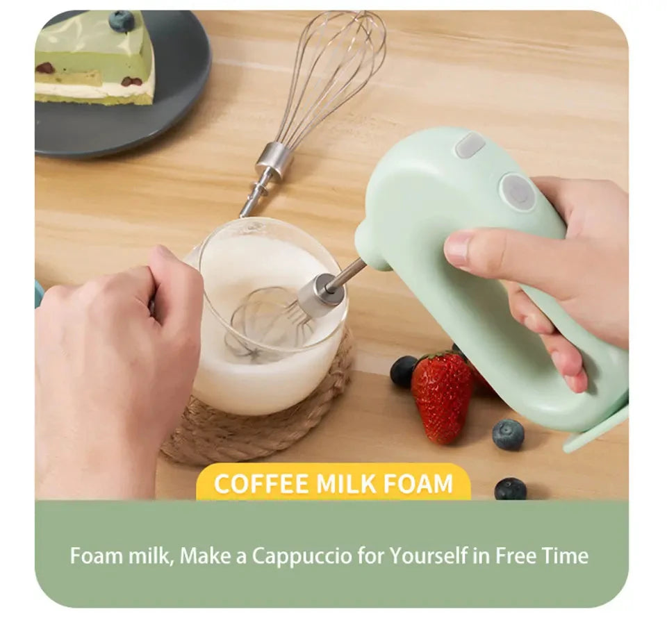Portable Mixers with 2 Mixing Head USB Electric Blender Wireless Food Mixer Handheld Rechargeable Whisks Dough Stirrer Eggbeater