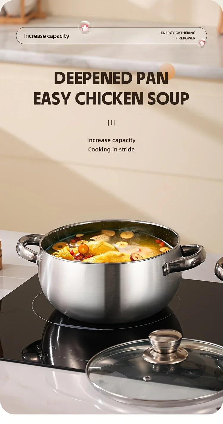 3pcs Stainless Steel Cookware Set with Lids - Induction Compatible, Thick Walls for Even Heating, Dual Handles & Covers ，