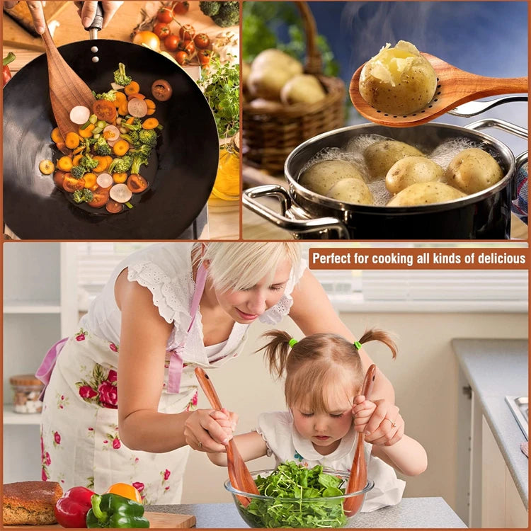 Best Wooden Spoons for Cooking Acacia Wooden Kitchen Utensils Set Smooth Non Toxic Wood Cooking Spatula Turner Serving Spoon