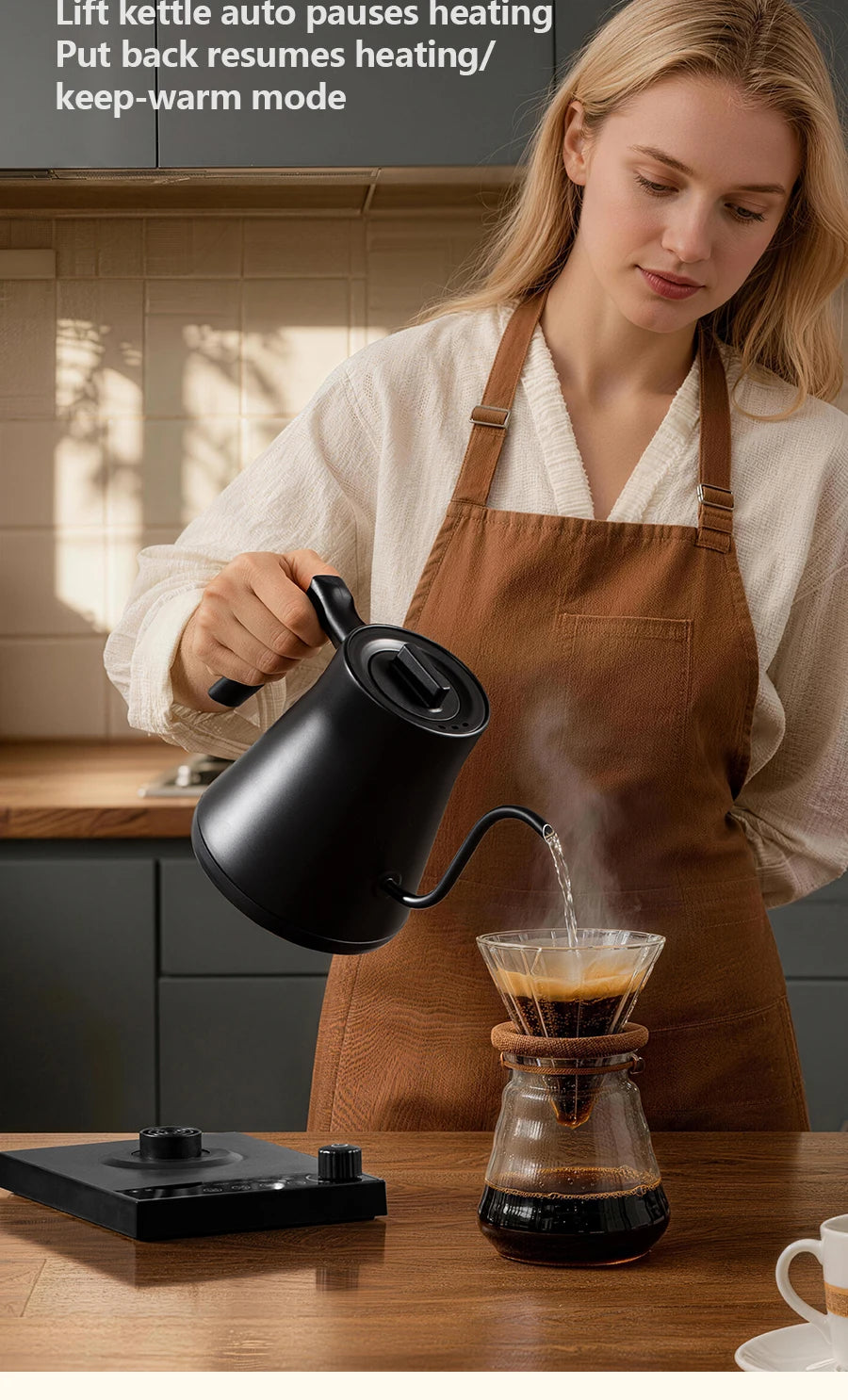 700ML Electric Gooseneck Kettle 1000W Temperature Control Rapid Heating Smart Teapot Hand Drip Brew Coffee Tea Water Pot 220V