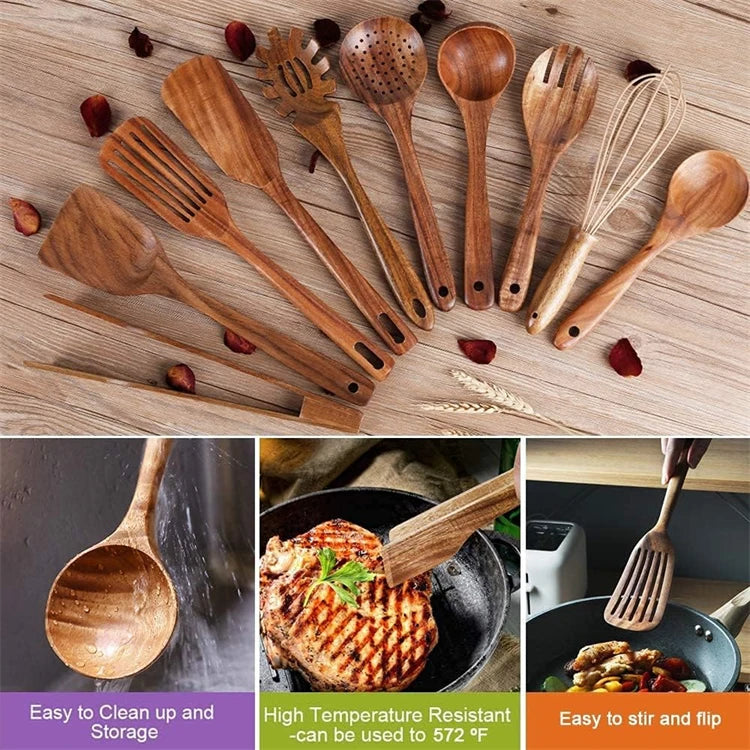 Best Wooden Spoons for Cooking Acacia Wooden Kitchen Utensils Set Smooth Non Toxic Wood Cooking Spatula Turner Serving Spoon