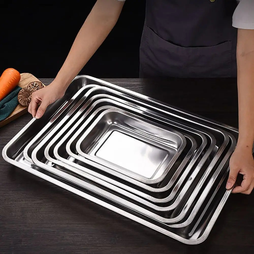 New Stainless Steel Tea Tray Rectangle Japanese Style Serving Plate Barbecue Plate Home Office