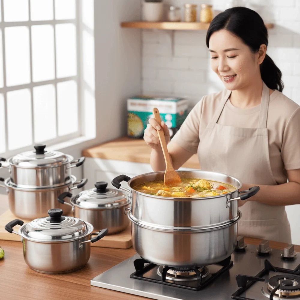 New 5pcs Stainless Steel Stock Pot Set with Lid Combination Series American Stock Pots Cookware Sets 16-24cm Deepen Soup Pot