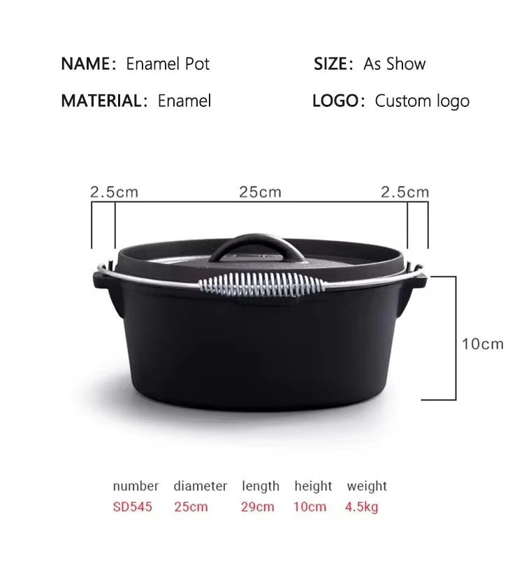 Cast Iron Dutch Pot Uncoated Thickened Camping Saucepan Handle Holder BBQ Pot Crock Pot Soup Stew