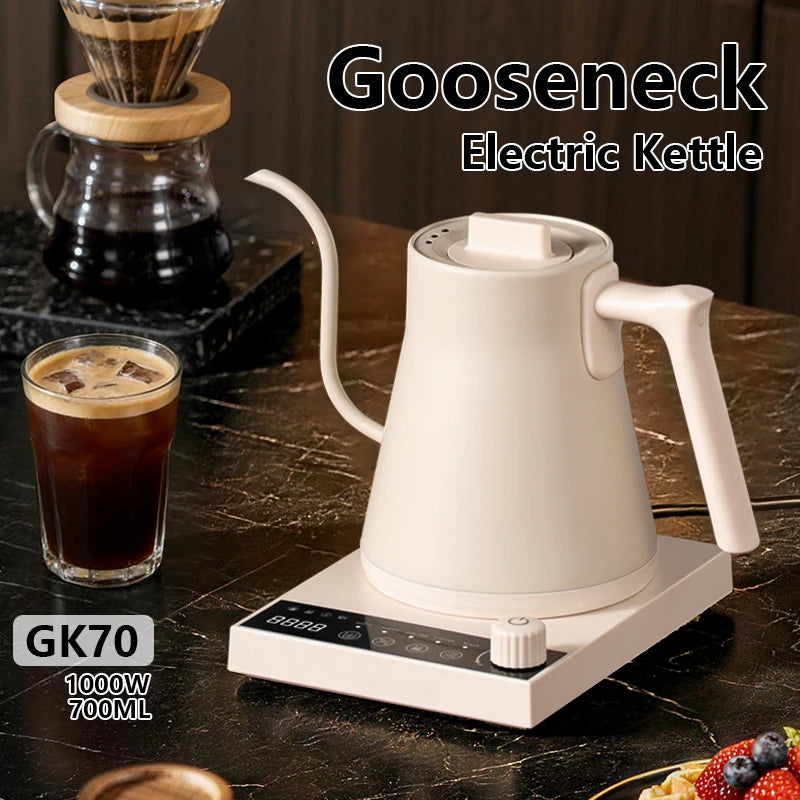700ML Electric Gooseneck Kettle 1000W Temperature Control Rapid Heating Smart Teapot Hand Drip Brew Coffee Tea Water Pot 220V
