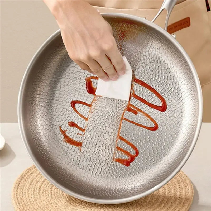 SHGO-Professional 3-Layer Stainless Steel Hammered Frying Pan Ergonomic Handles For All Stoves Cooking Utensil