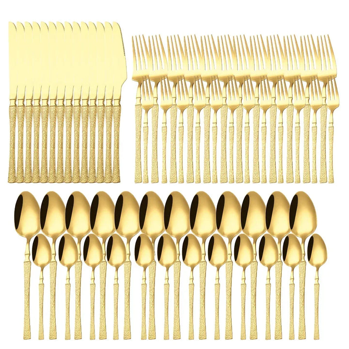 40/60pcs Stainless Steel Cutlery Set,Hammer Pattern Handle,Dishwasher Safe Flatware,Durable Dinnerware for Home,Restaurant,Party