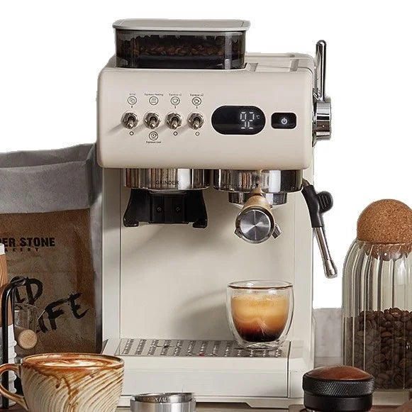 Semi-Automatic Espresso Machine with Built-in Grinder, Hot & Cold Dual Brew System with Steam Milk Frother, Compact Home Barista