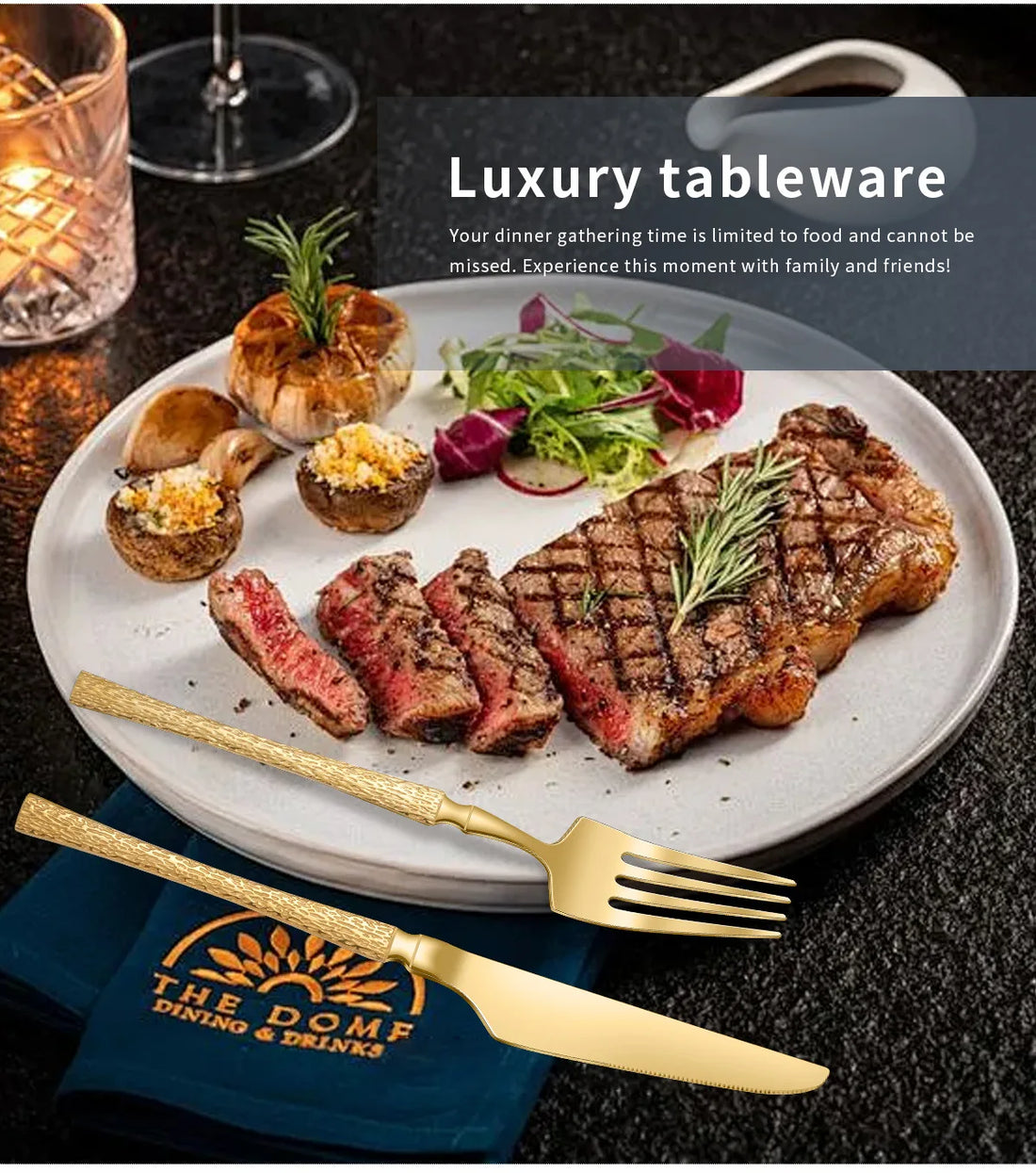 40/60pcs Stainless Steel Cutlery Set,Hammer Pattern Handle,Dishwasher Safe Flatware,Durable Dinnerware for Home,Restaurant,Party