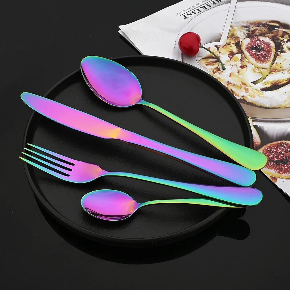 24Pcs Tableware Dinnerware Set Western Gold Cutlery Set Stainless Steel Fork Knife Teaspoon Dinner Kitchen Flatware Set