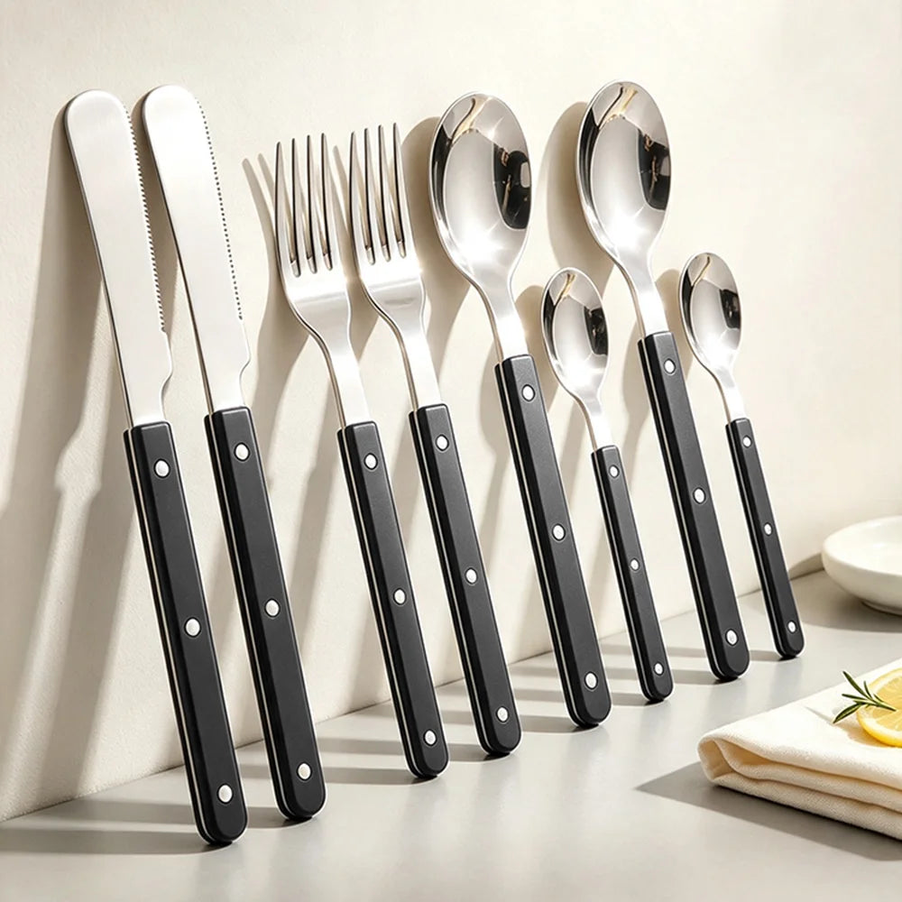 8Pcs Stainless Steel Tableware Acrylic Handle Green Silver Dinnerware Set Knife Fork Spoon Teaspoon Cutlery Kitchen Flatware Set