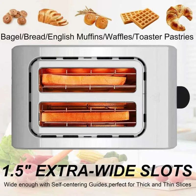 Stainless Steel Toaster – Household Appliance 2-slice Sandwich Toaster Rapid Heating; Portable Automatic Pop-up; Multi-function