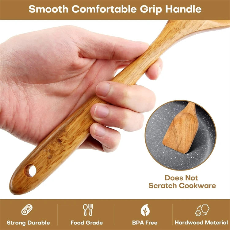 Best Wooden Spoons for Cooking Acacia Wooden Kitchen Utensils Set Smooth Non Toxic Wood Cooking Spatula Turner Serving Spoon