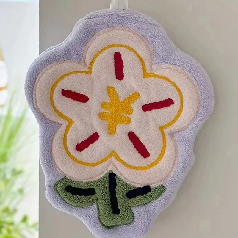 1pc New Flower Shape Hand Towel Super Absorbent Cleaning Cloth Bathroom Kitchen Hanging Hand Wipe Thicken Handkerchief Dishcloth