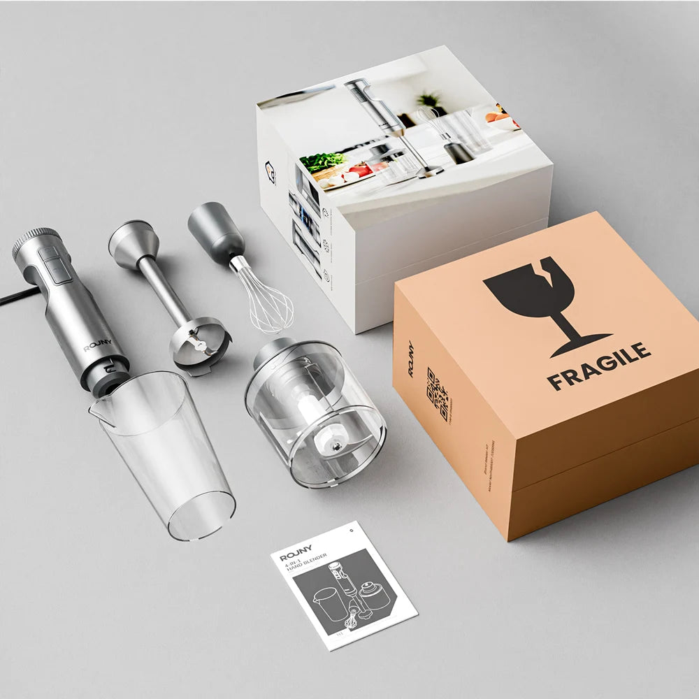 Hand Immersion Blender Powerful 4-in-1,Stainless Steel Stick Food Mixer,700ml Mixing Beaker,500ml Processor,Whisk, 1200W MAX