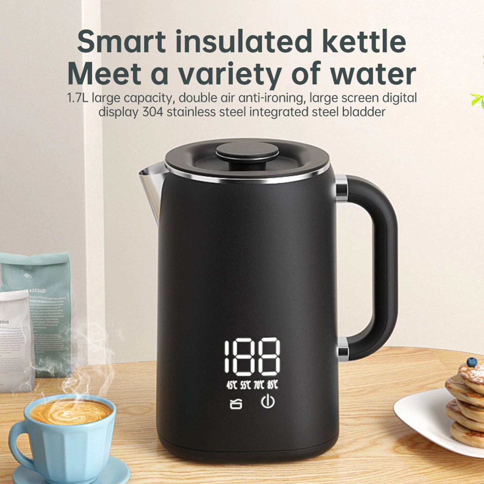 1.7L Electric Kettle Large Capacity Thermostatic Kettle Automatic Heat Preservation Teapot 304 Stainless Steel Liner Health Pot
