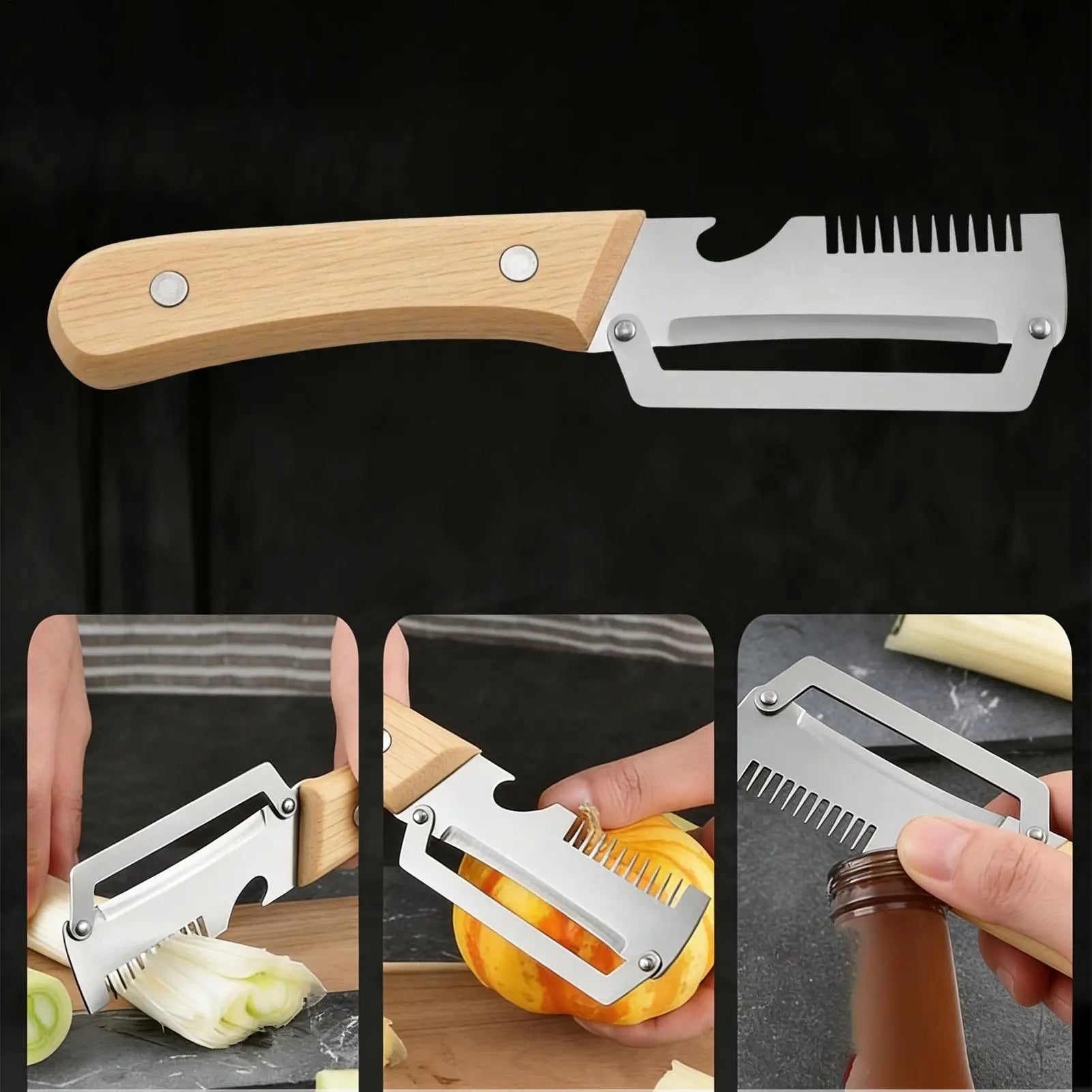Vegetable Peeler 2 Pcs 3in1 Serrated Stainless Steel Strips Slicer Fruit Potato Carrot Grater Kitchen Gadget With Bottle Opener